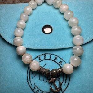 White Beaded Bracelet with Anchor Charm